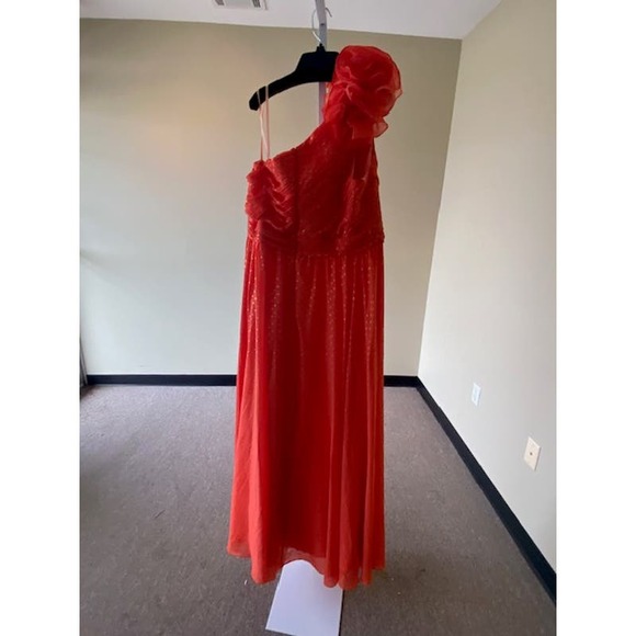 Mac Duggal Polka Dot Ruffled One Shoulder Gown in Tangerine - Picture 7 of 8